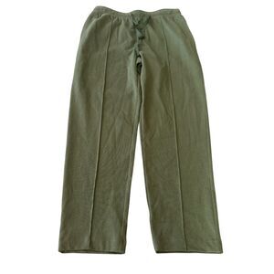 Lilla P Sweatpants Womens Medium Olive Green Seam Front Drawstring Elastic Waist